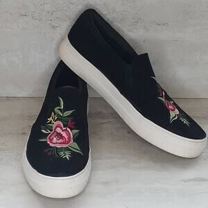 Big Buddha Black Fabric Embroidered Platform Sneakers Size 11